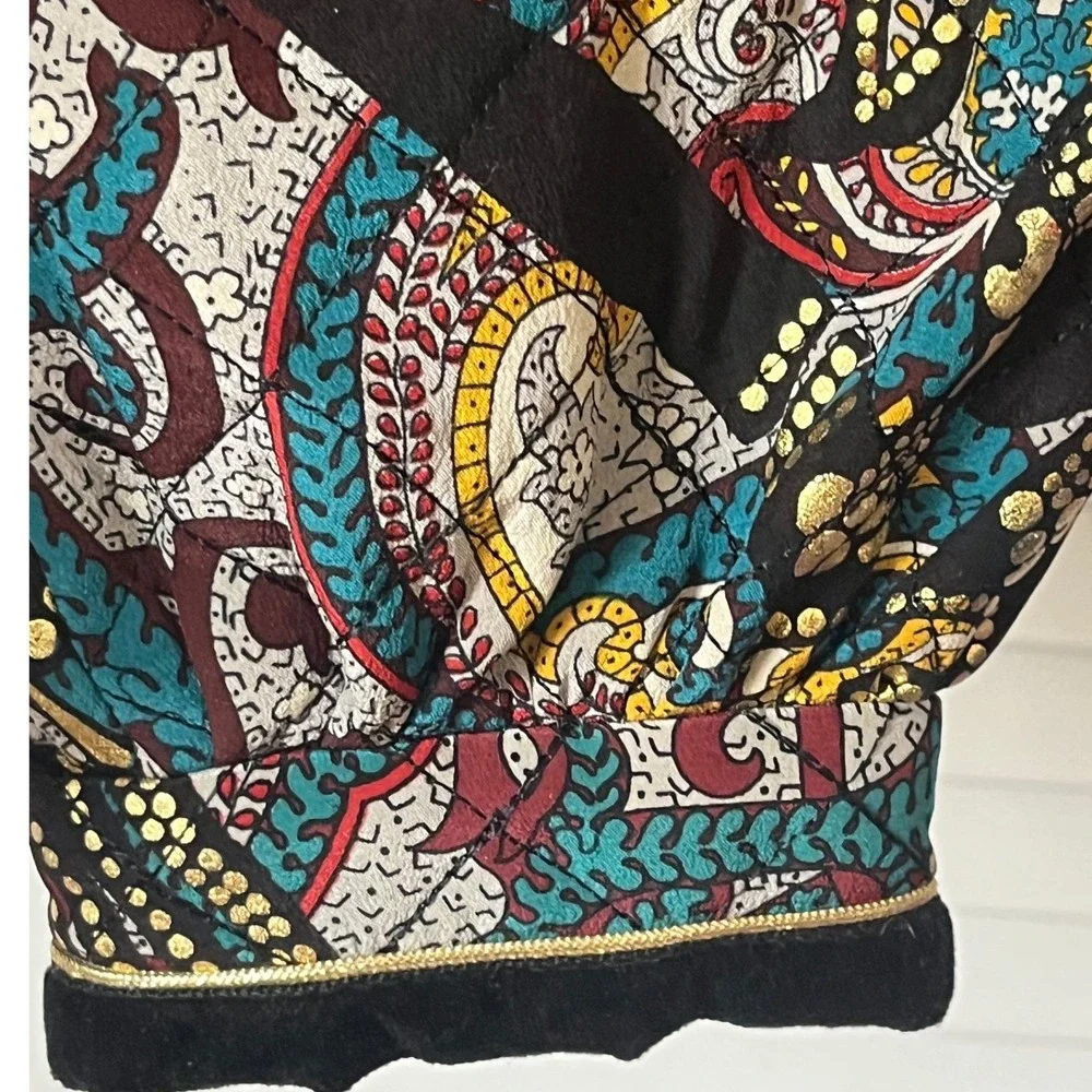 Vtg Aquascutum London‎ quilted Silk Maximalist Paisley Gold Metallic Jacket 80s